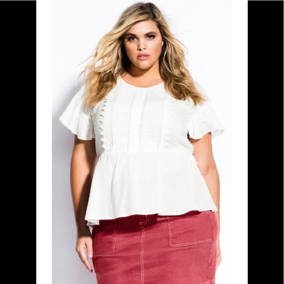 City Chic Tops - City Chic Ivory Dot Top